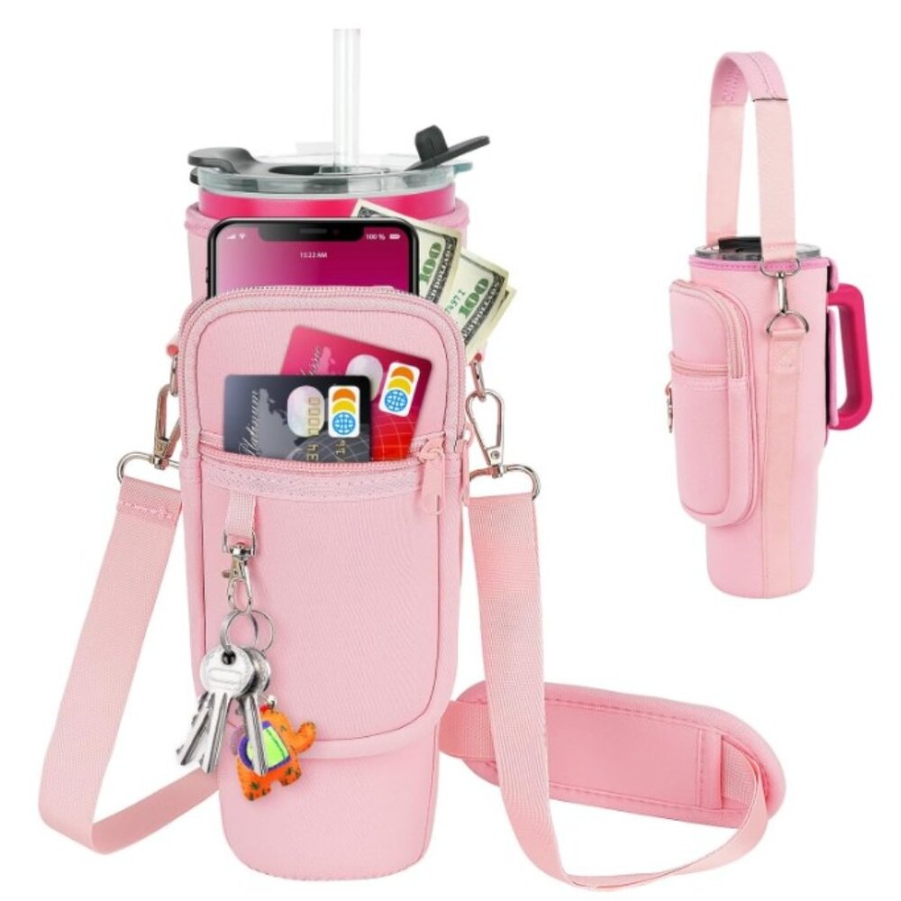 Tumbler Carrier with Multiple Pockets ( Pink )